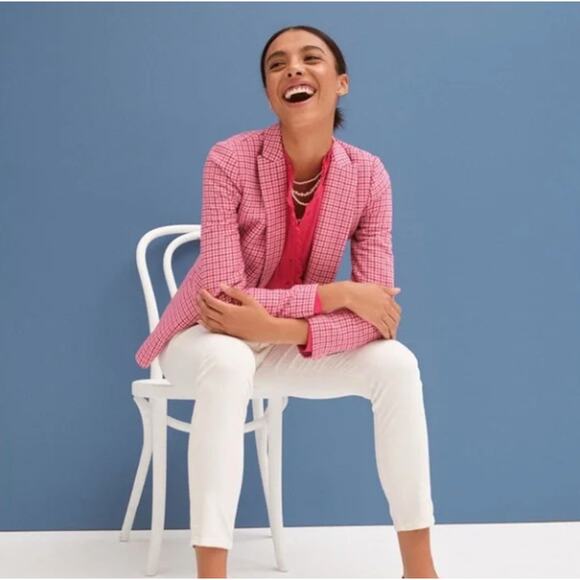 J. CREW Wool-Blend Schoolboy Blazer in Pink Houndstooth Sz 22 {193} - Picture 2 of 8